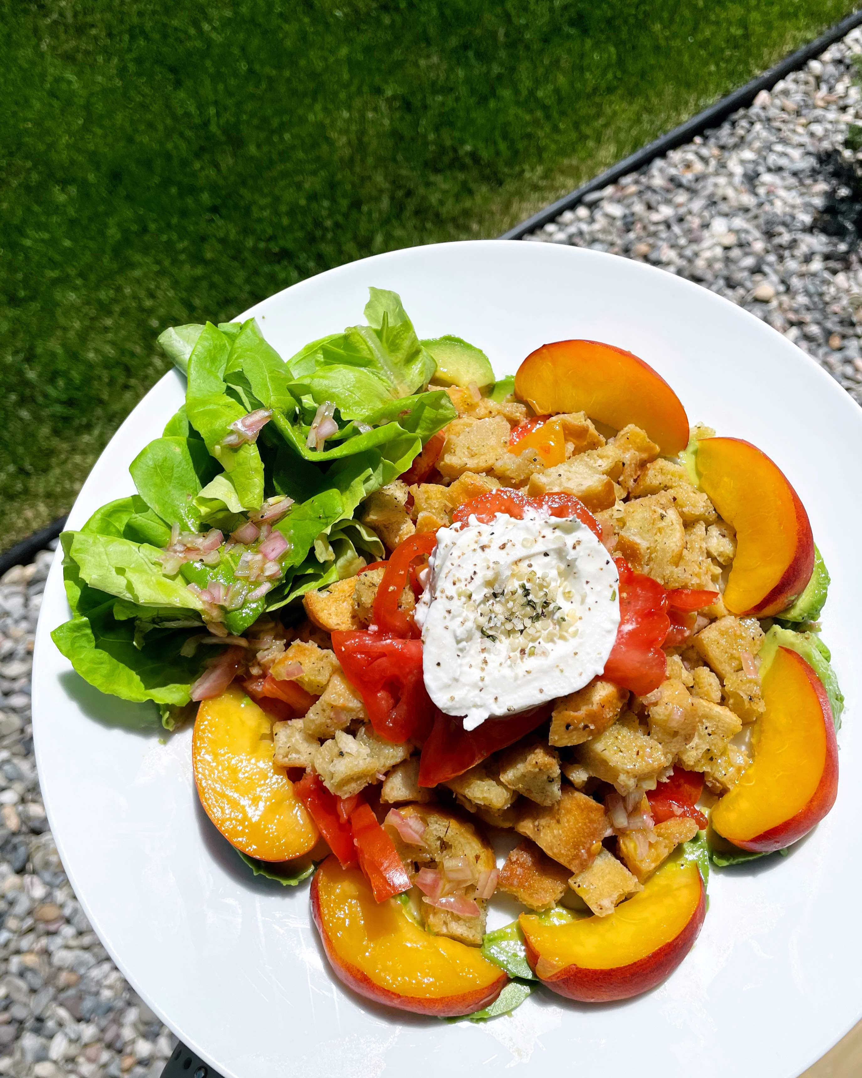 Summer Peach & Burrata Panzanella Salad – Alia Marie Kitchen